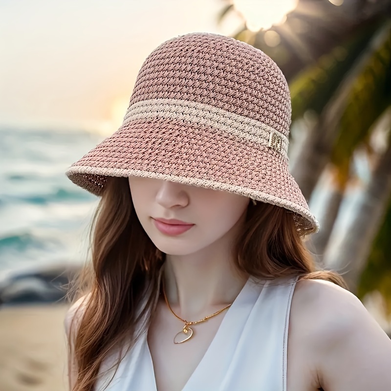 

Women's Summer Breathable Bucket Hat, Solid Color Hollow-out Ventilated Sun Hats, Foldable Travel Beach Hat With Uv Protection