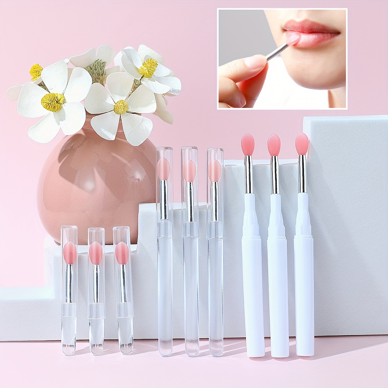 

3pcs Silicone Lip Makeup Brush With Dust Cap, Lipstick Stick Applicator, Suitable For Lip Gloss, Lip Mask, Eye Shadow, Lip Cream, Makeup Tools.