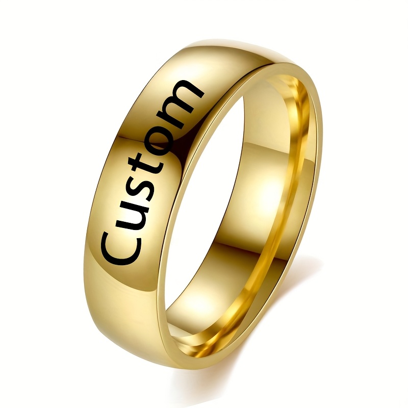 TEMU Custom Laser Engraved Name Birthday Ring 6mm High-quality 18k Gold Plated - Men's Jewelry - Durable, Scratch-resistant, Hypoallergenic,