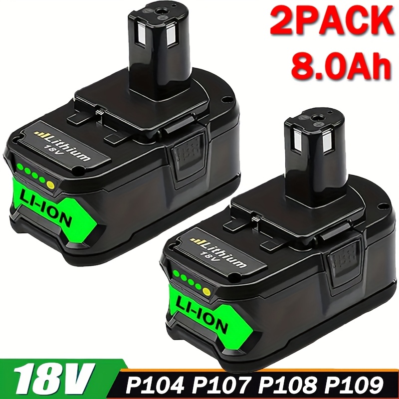 TEMU Set Of 2 8.0ah 18v Compatible With For Ryobi 18v Lithium Models , , P105, P107, P108, And P109 For One+ Cordless Tools