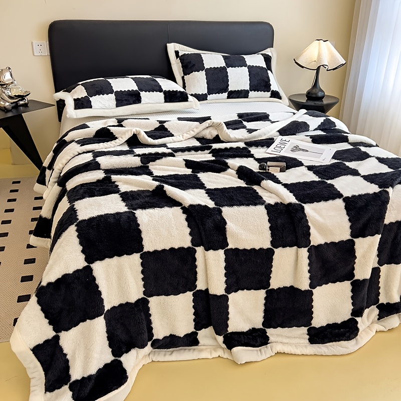 

Gray- Polar Fleece Checkered Double-sided Plush Blanket In Multiple Sizes, Checkered Double-sided Fleece Blanket.