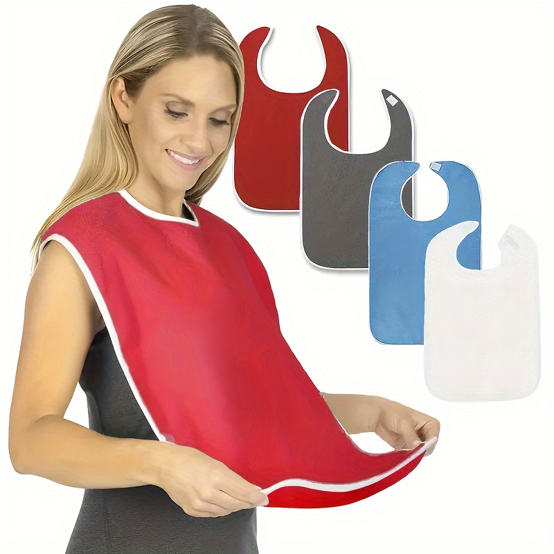 

4 Pack Adult Bibs With Crumb Catcher, Washable And Adjustable Adult Bibs For Women Men Elderly Seniors, Bibs For Eating Red/blue/grey/white