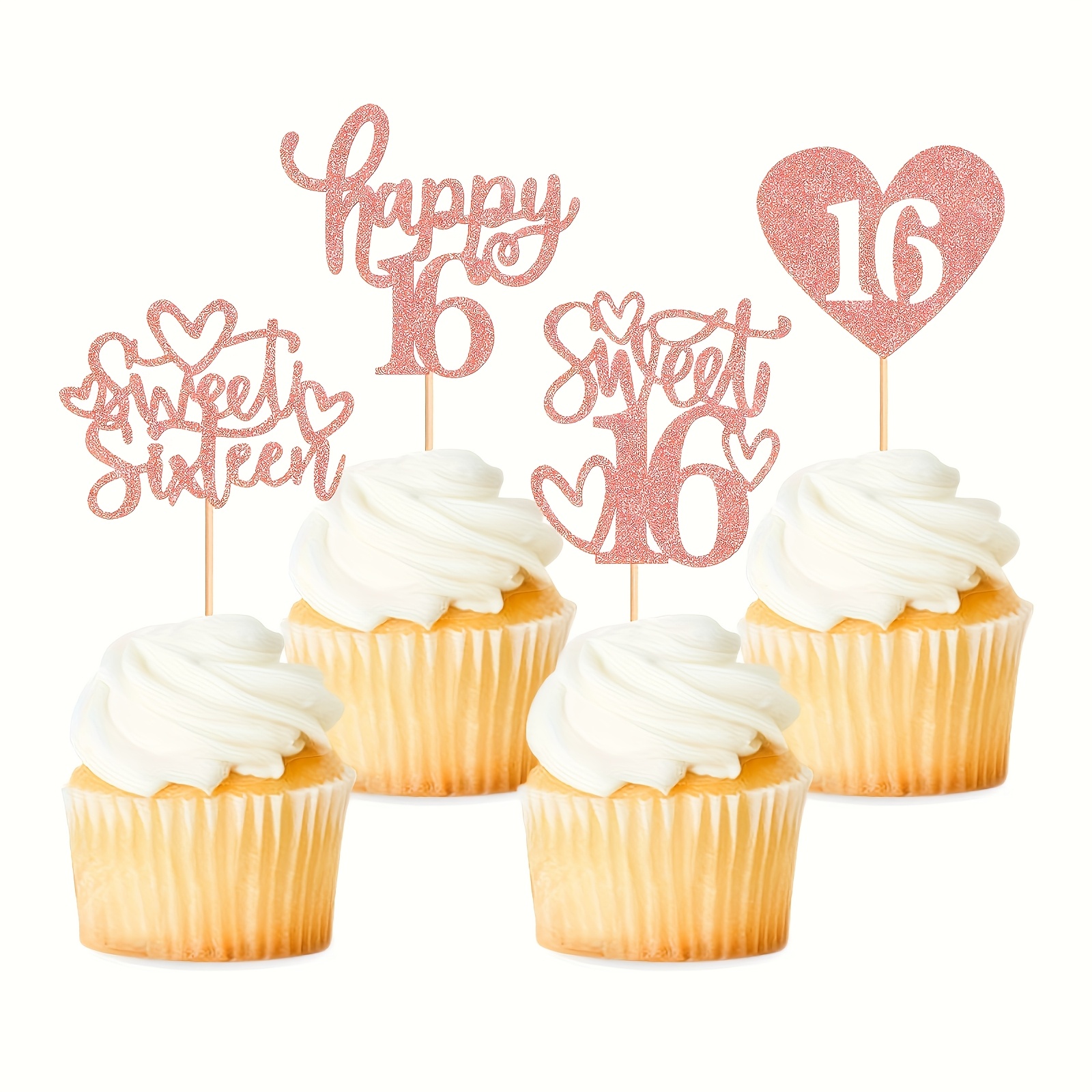 12pcs Hello 16 Happy Birthday Theme Party Cake Decoration Arrangement, Dessert Table Dress , Cake Decor Supplies, Baking Decor Supplies, Party Decor Supplies