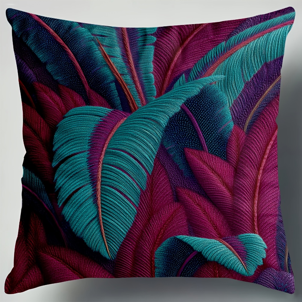 4pcs   leaf throw pillow covers double sided printed cushion covers with hidden zipper closure machine washable teal green pink purple blue for living room dorm halloween decor no embellishments needed home decoration gift ideas dorm room accessories vibrant patterns   decorative pillows interior designers Product details 2
