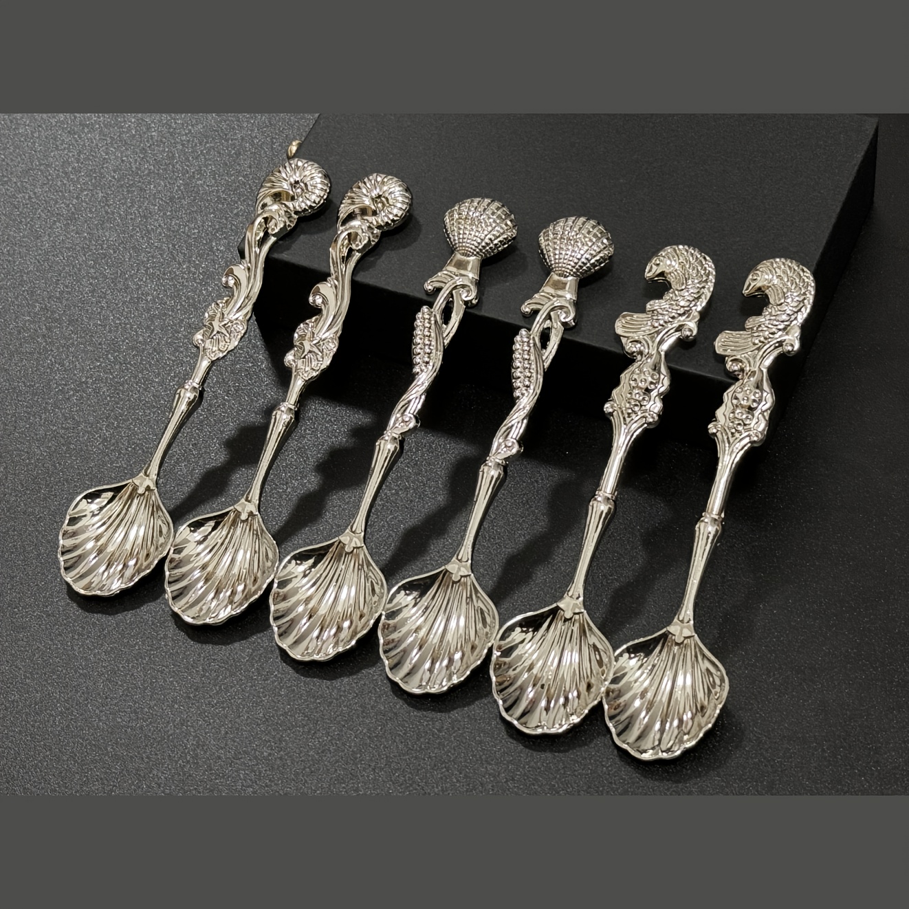 TEMU Set di cucchiai da caff癡 vintage argentati a - Set di 6 cucchiai da dessert e t癡 ispirati all' con design di pesci rossi, e - Elegante stoviglie