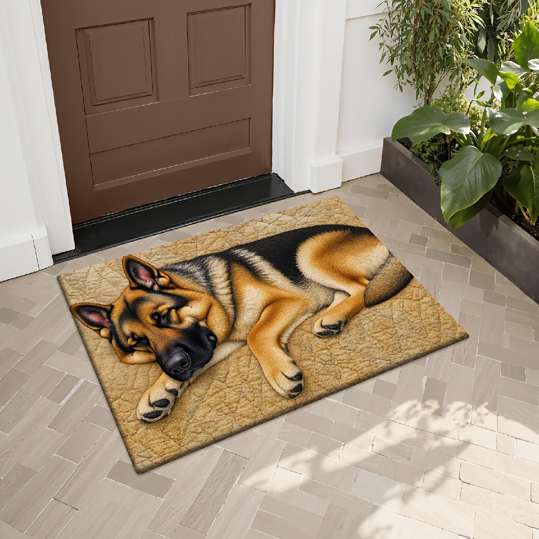 TEMU [ Product] [flannel And 1cm Thick Sponge Material] Fun Door Mat | German Shepherd Resting Picture Pattern Printed Mat, Suitable For Bedroom,