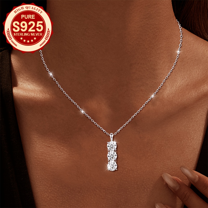 Women's S925 Silver Shiny Three-Stone Necklace