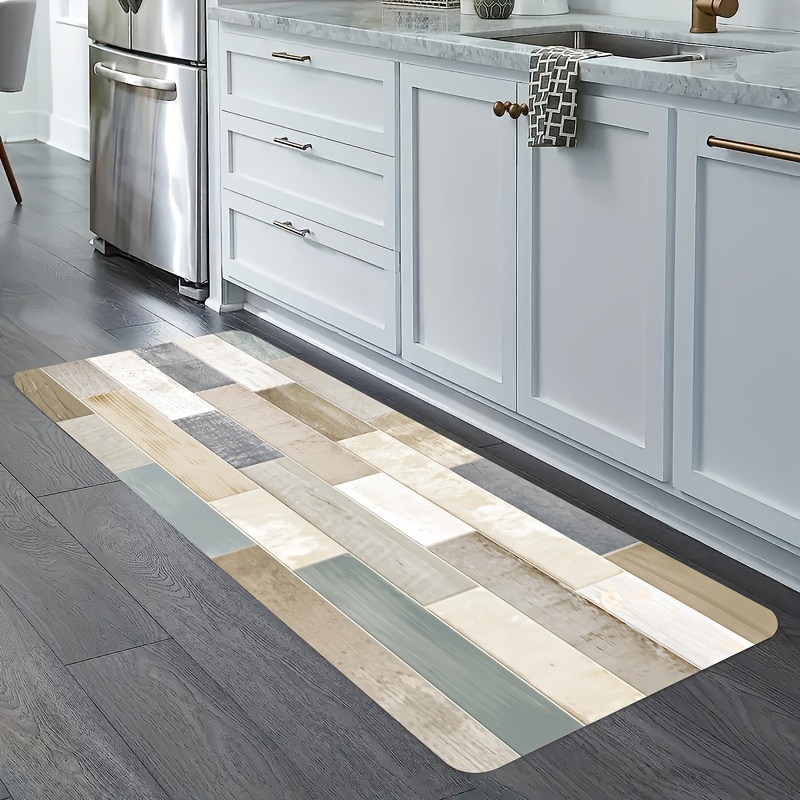 TEMU Jit1pc Thick 1.1cm Kitchen Floor Mat, Wooden Printed Mat, Extra Thick, Non-slip, Wear-resistant, Suitable For Kitchen, Living Room, Porch,