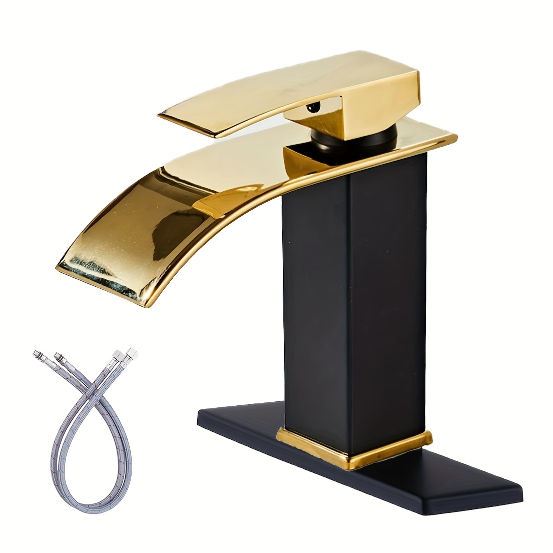 TEMU 1pc Waterfall Spout Bathroom Faucet, Bathroom Sink Faucet Single Handle Rv Vanity Bathroom Faucet, Hot And Cold Spout With Deck Heel Hose For