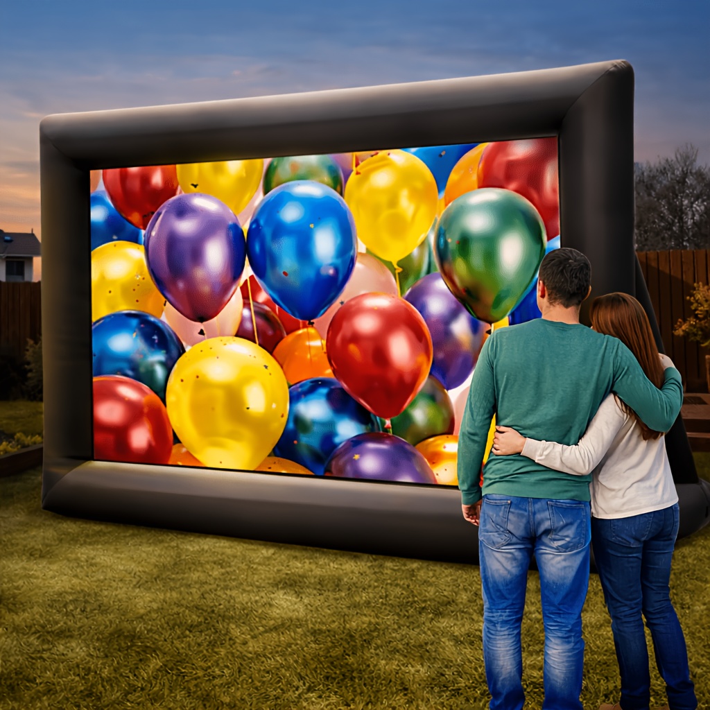 TEMU 18ft Inflatable Movie Screen Outdoor Projector Screen With Air Blower Storage Bag - Front/rear Projection, Up Blow Up Screen For Night, Theme