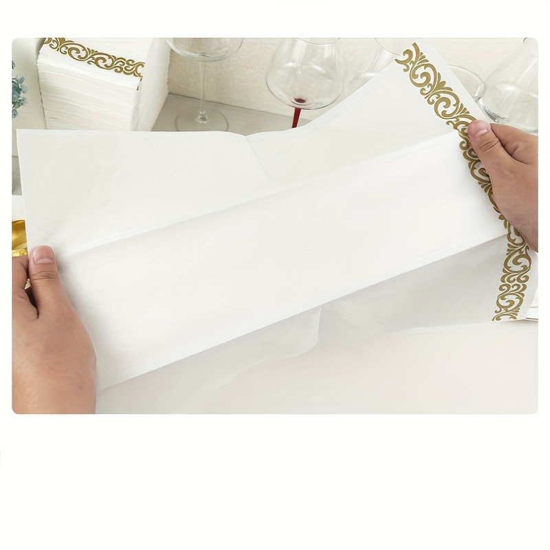 a set of 150 disposable guest towels with a   design suitable for kitchen parties weddings banquets or as decorative hand towels for bathrooms 50 towels per pack 3 packs per box total of 150 towels details 2