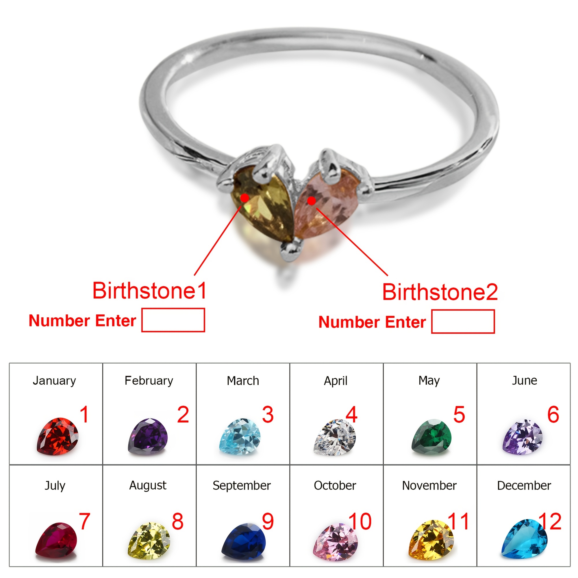 TEMU 1pc Classic Fashion Women's Personalized Custom Heart-shaped Birthstone Ring, Mother's Jewelry Valentine's Day Gift, Inlaid With Synthetic Cubic