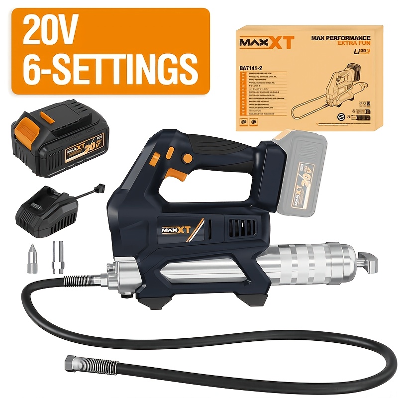 Image of Grease Gun, Max 20000 Psi 20v Grease Gun Battery Powered With 4.0ah Battery And Quick Charger, 40" Long Hose And Led Light, 6 Speed Electric Grease Gun