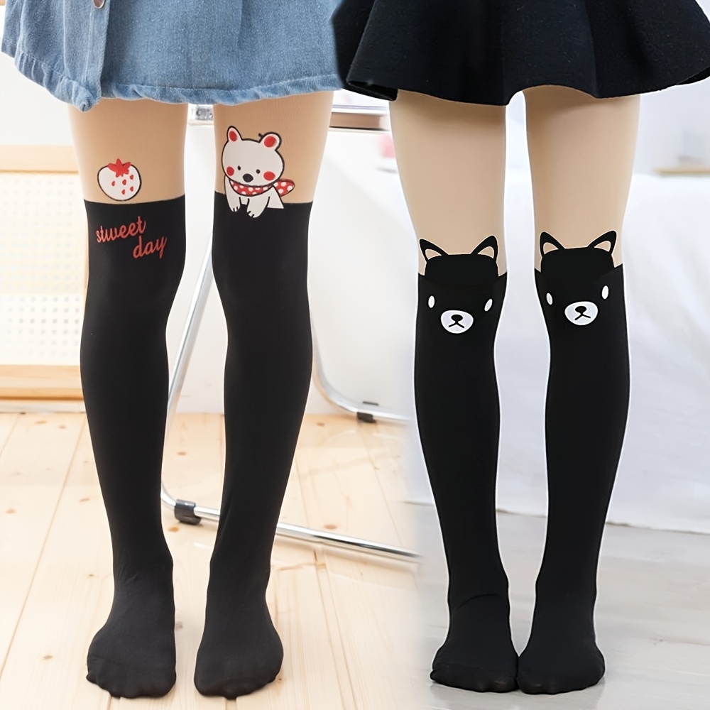 Image of 2-pair Girls' Cartoon Bear And Puppy Tights Leggings Dance Socks,fall And Winter Clothes