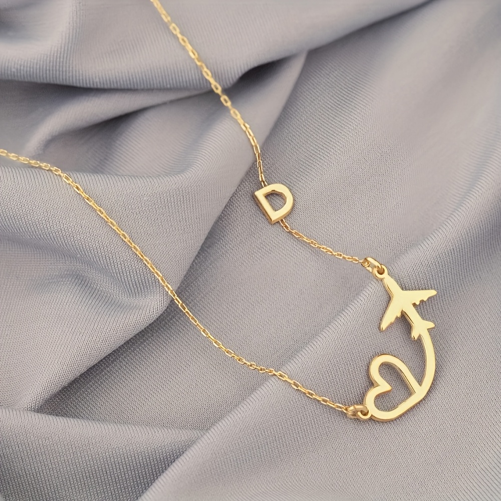 TEMU un collar con personalizada, una letra o colgante de avión, joyería de viaje minimalista, joyería de acero inoxidable chapado, ideal para