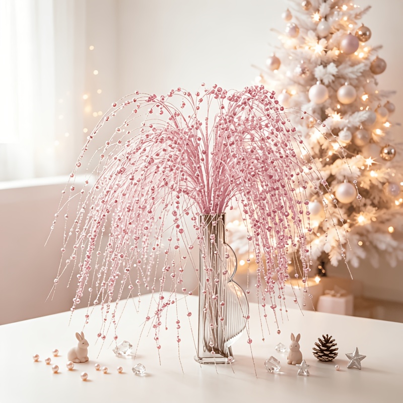 TEMU 4pcs Extra Long 39.37 Inch Artificial Flowers - Style Christmas Decorative Stems For Weddings, Valentine's Day, Christmas, Christmas Trees,