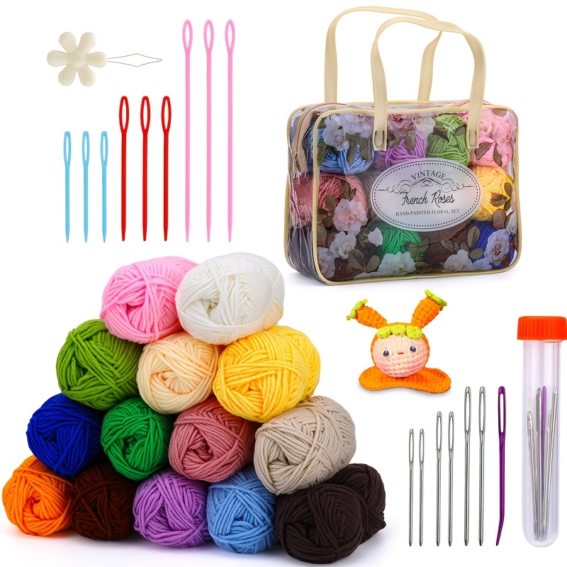 

Premium Wool Yarn Bundle With Crochet Hooks - 14 Assorted Colors, 25g Each - Ideal For Knitting & Crochet Projects, Craft Supplies