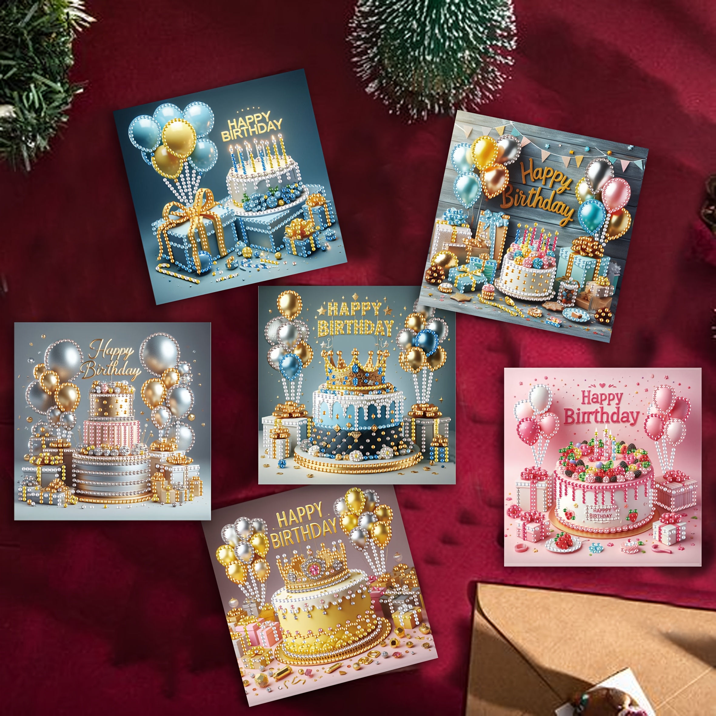 6pcs Birthday Themed Diamond Painted Greeting Card Set, A Of Birthday Cake - To , And Rich Details Make This Unique Handmade Gift Set For Gifts