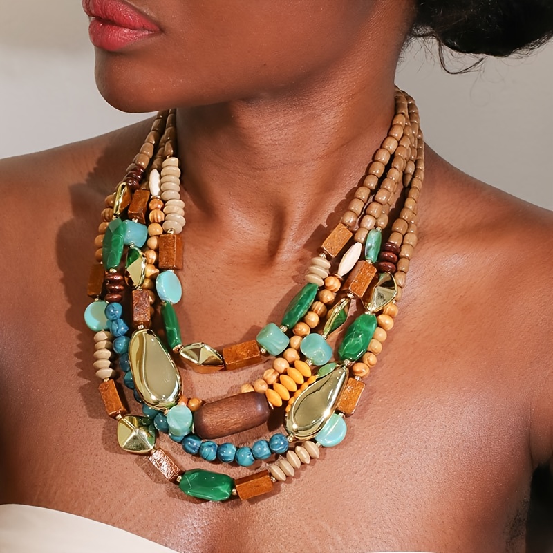 Elegant Multi-Layer Stacking Necklace with Mixed Materials