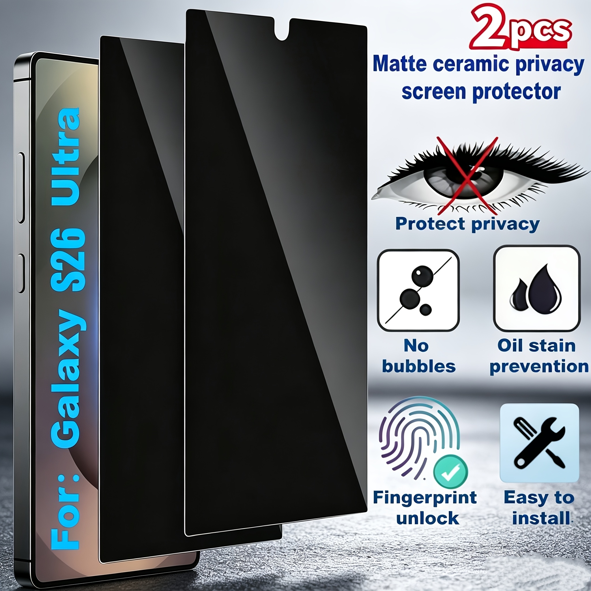TEMU Lot de 2 protections d'écran en céramique pour l'intimité, couverture complète, -regard, faciles à installer. Convient pour for Samsung Galaxy