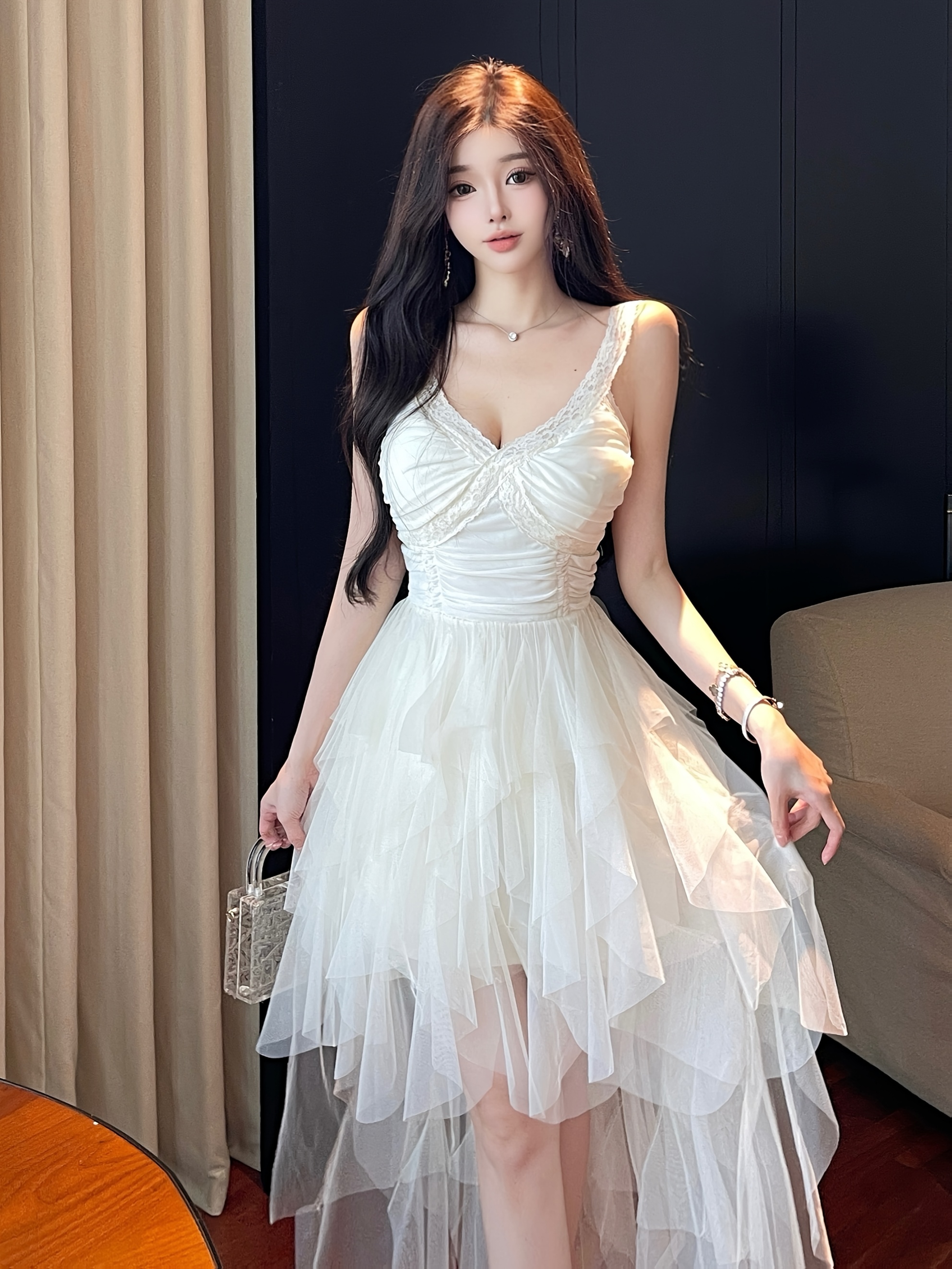 open lace back dress Ariella Mesh Maxi Dress