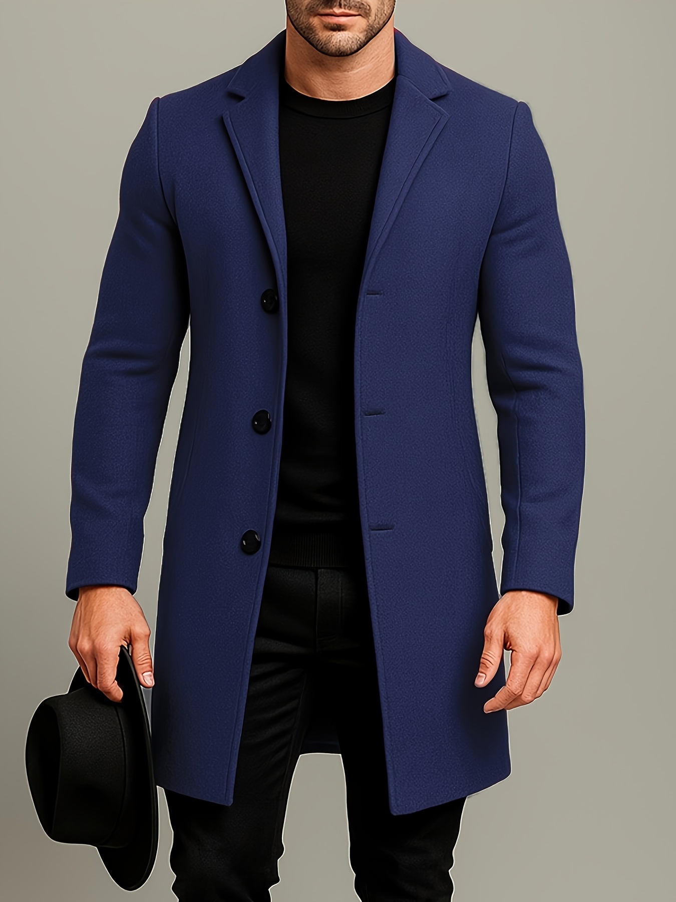 mens   length single breasted tweed overcoat mens solid color trench coat Product details 47