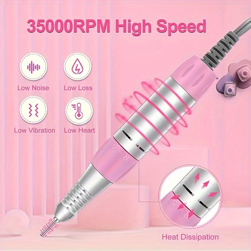 

Portable Electric Nail Drill -35000rpm Professional Rechargeable Nail File Machine, Cordless Nail Drill E-file For Removing Acrylic Nail Salon Home Drill Set, Pink 1