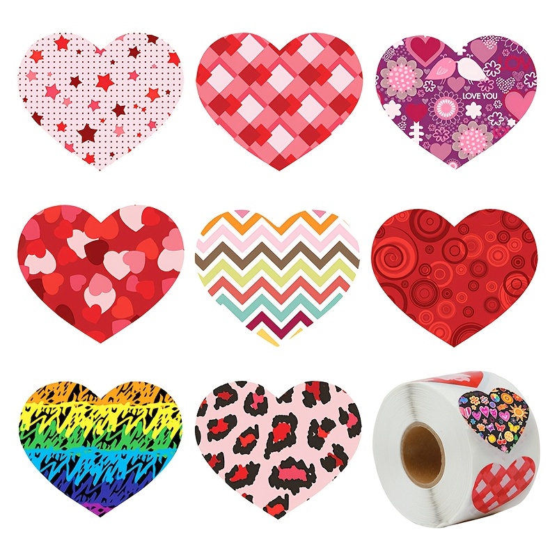 TEMU 500 stuks/rol Valentijnsdag liefdeshartstickers, doe-het-zelf afsluitstickers met 8 patronen voor cadeauversiering, zelfklevende etiketten