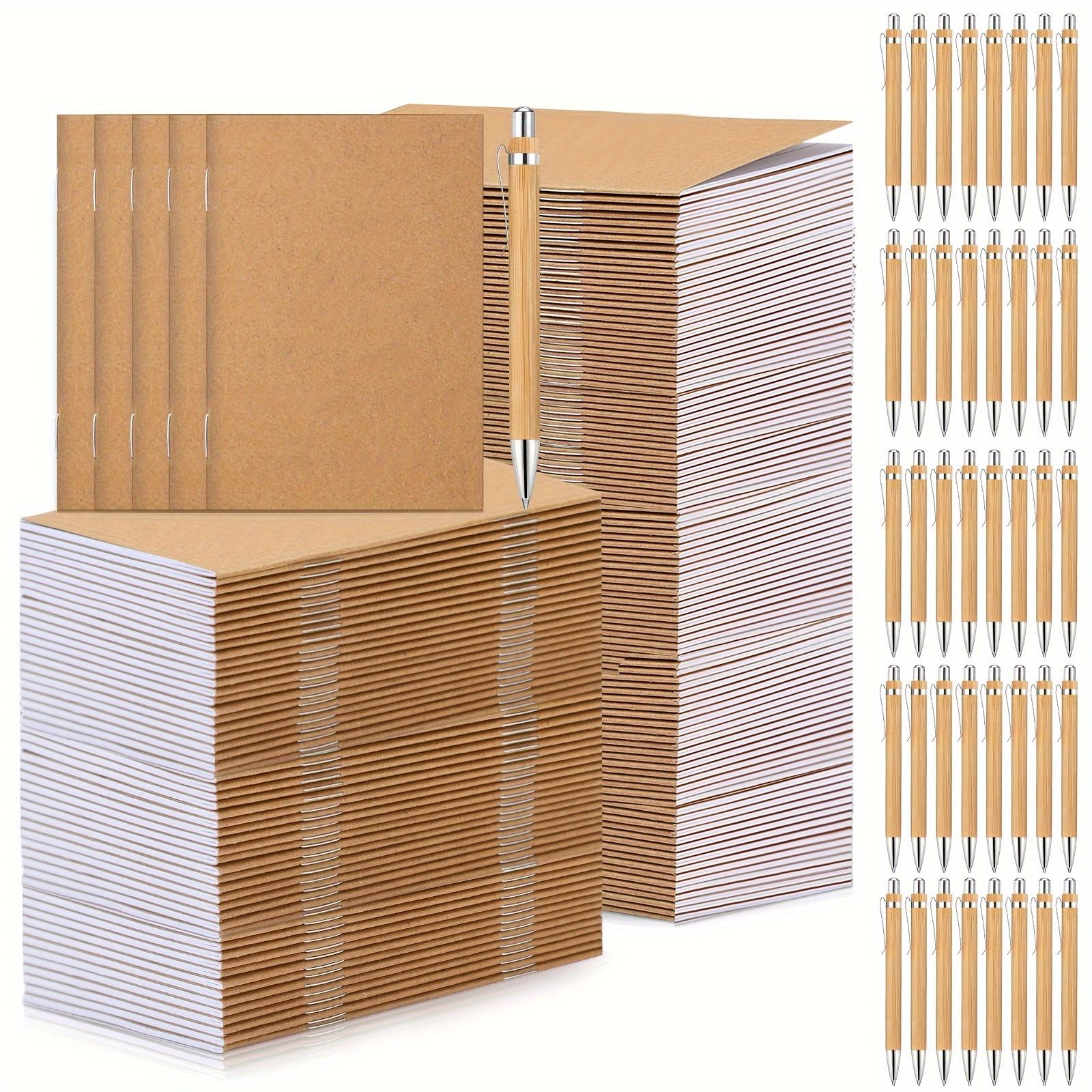 

100 Sets Pocket Notebook With Pens Bulk Small Memo Notepad With Bamboo Journal Pens Employee Appreciation Bulk For Back To School Students Teacher Office Classroom Favors