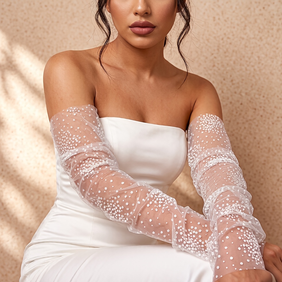 chinese dress ladies Satin Opera Length Gloves- White  Moda Glam Boutique