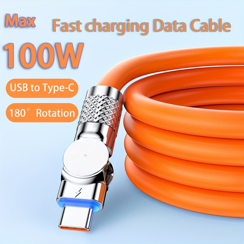 

6a 100w 180 ° Rotation Usb Type C Super Fast Charging Cable For Xiaomi Redmi, Oppo, Samsung Galaxy S20 S10 S9 S8 Plus S10e Note 20 10 9 8 Moto G7 G8 For Playing Game Usb To Type-c Mobile Phone Charger