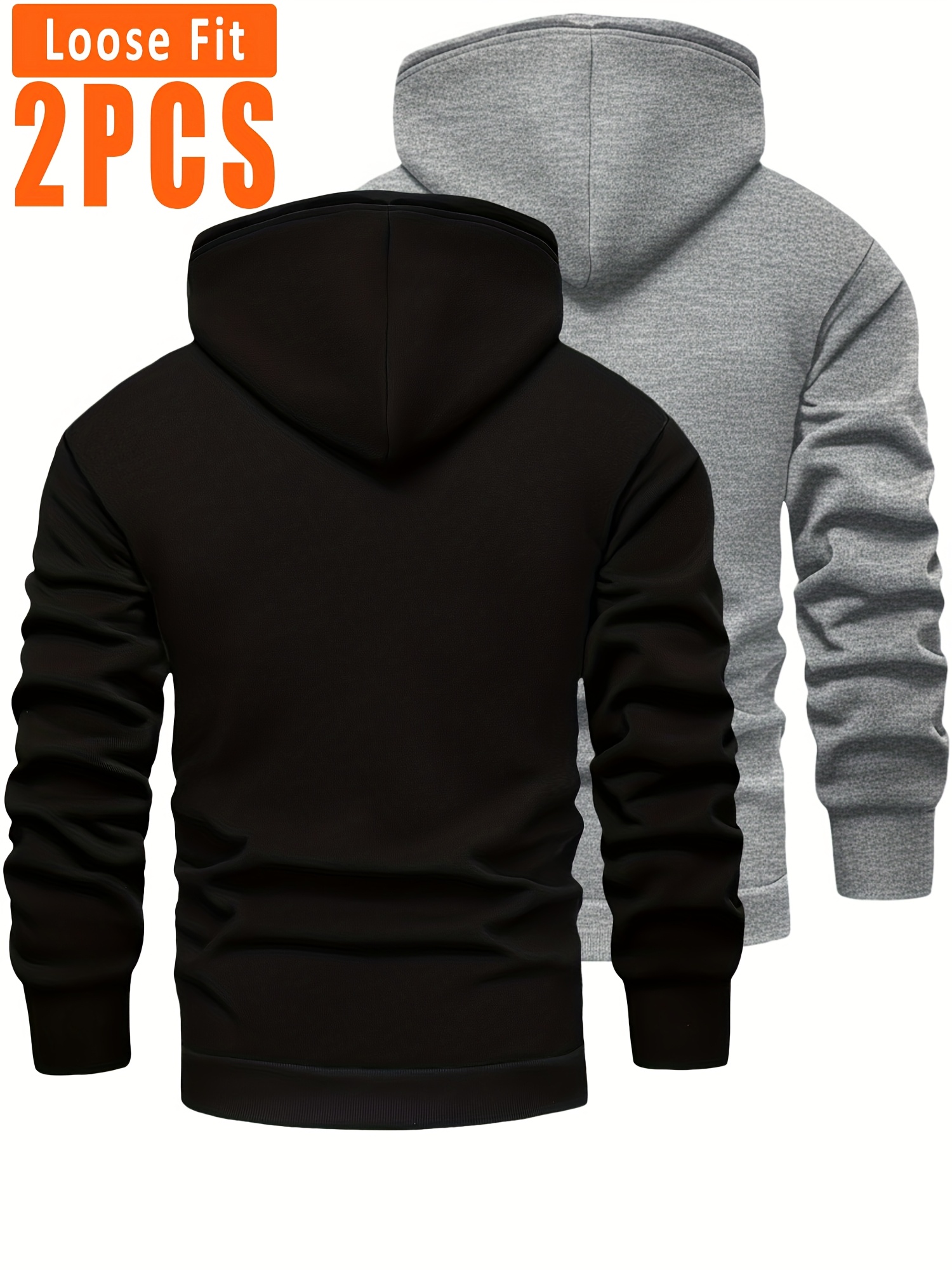2 stuks Heren Fleece-gevoerde Hoodies - Dikke Winter Pullovers met Kangaroo Zak, Wasmachinebestendig, Nep Lamswollen Voering, Losse Pasvorm Casual Truien in Zwart & Grijs/Wit (Herfst/Winter) – Ideaal voor Alledaags en Formeel Dragen, Gezellige Laagjes Essentials voor Mannen, Relaxed Passende Met Fleeces voering Voor Warmte, Effen Kleur Ontwerp, Perfect voor de Najaars- en Winters Seizoenen, Sweatshirt voor Mannen, Capuchon