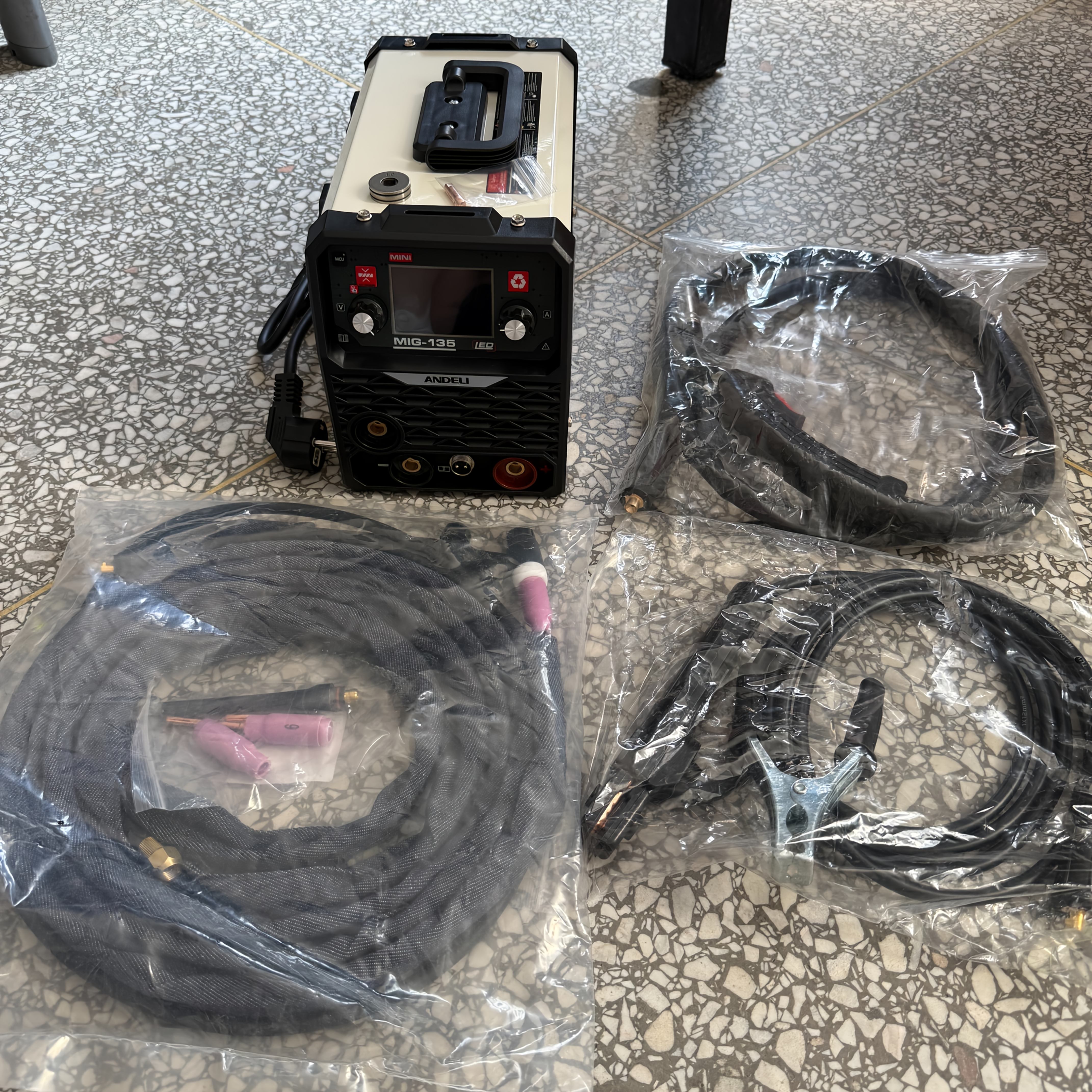 Image of Andeli 135a Mig Welder, Mig/lift Tig/stick 3-in-1 Multi- Welder With Led Digital Display, Compact, Small, And Portable Design, 230v Complete Set