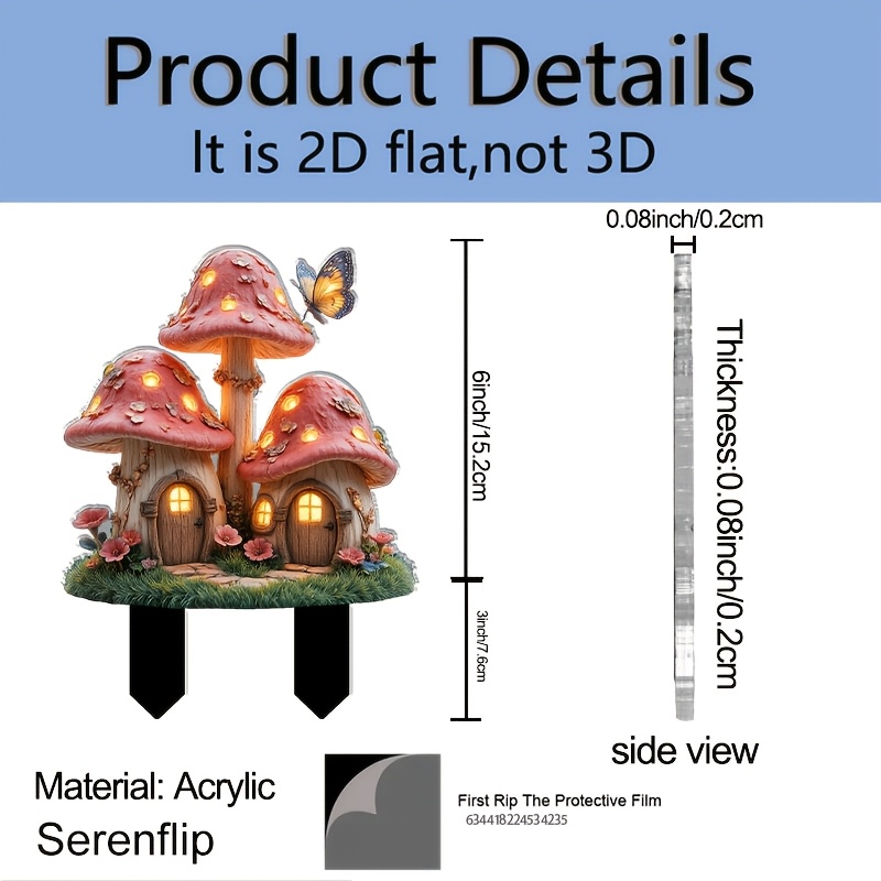 TEMU Maison de féérique plate en acrylique 2D à enfiler dans le jardin, avec base pointue et décoration de papillon - Design de lumière féérique