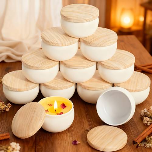 kit completo fai da te per creare candele, 48 pezzi, barattoli in ferro ,2oz con legno - 6 barattoli, 6 supporti, 16 stoppini adesivi - materiali senza cera per candele profumate/ , contenitori per decorazione e conservazione casa