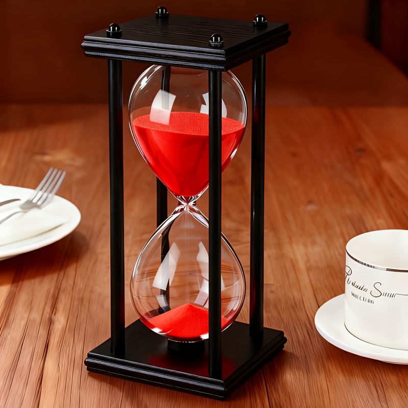 TEMU Vintage 60-minute Glass Hourglass Timer With Wood Frame - Standing Desk Clock Suitable For Cooking, Studying, Decor - Decorative Retro Sand