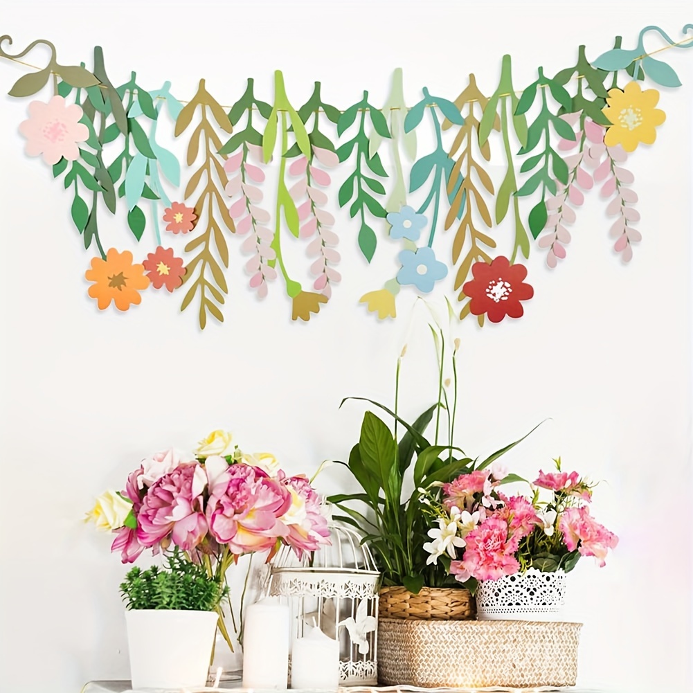 

2pcs Boho Floral Leaf Paper Garland - Double-sided Colorful Wildflower Hanging Decorations For General Occasion - Universal Party Banners For Birthday, Bridal, Garden, Wedding - Indoor & Outdoor Use