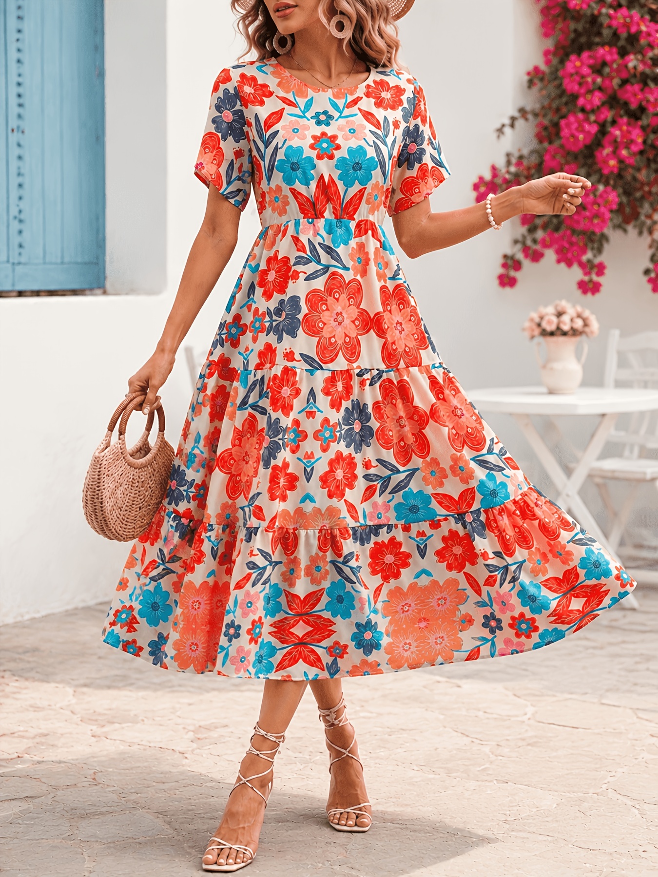 red floral dress sold on Temu Republic of Korea