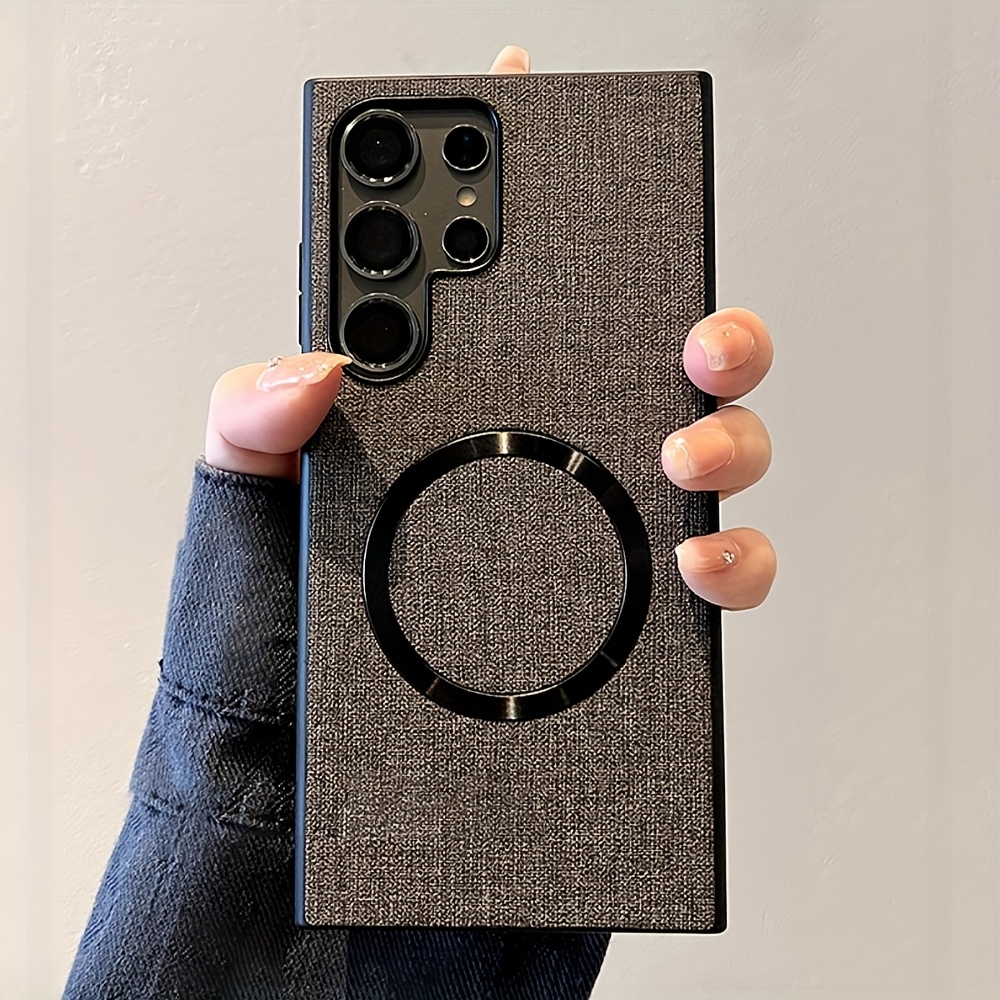 E-shop Handyhülle - Luxuriöse magnetische Stoff-Handyhülle für Samsung S25 S23 Ultra S24 S22 Ultra A55, einfarbig, kabelloses Lade-Design