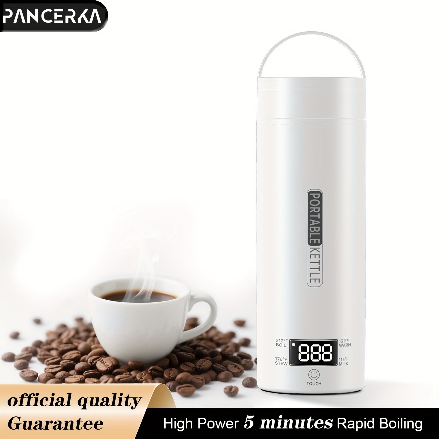 TEMU 1pc Pancerka Portable Electric Kettle | Stainless Steel Travel Kettle For Boiling Water, Automatic Shut-off, , 4 Heating Settings, 500ml, White