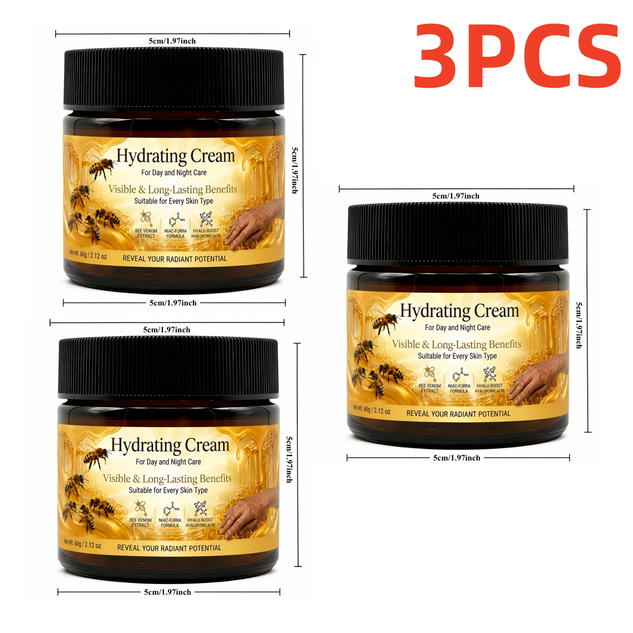 Image of 3pcs Bee Venom Extract Skin Care Cream, Hydrating Firming Facial Moisturizer For Skin