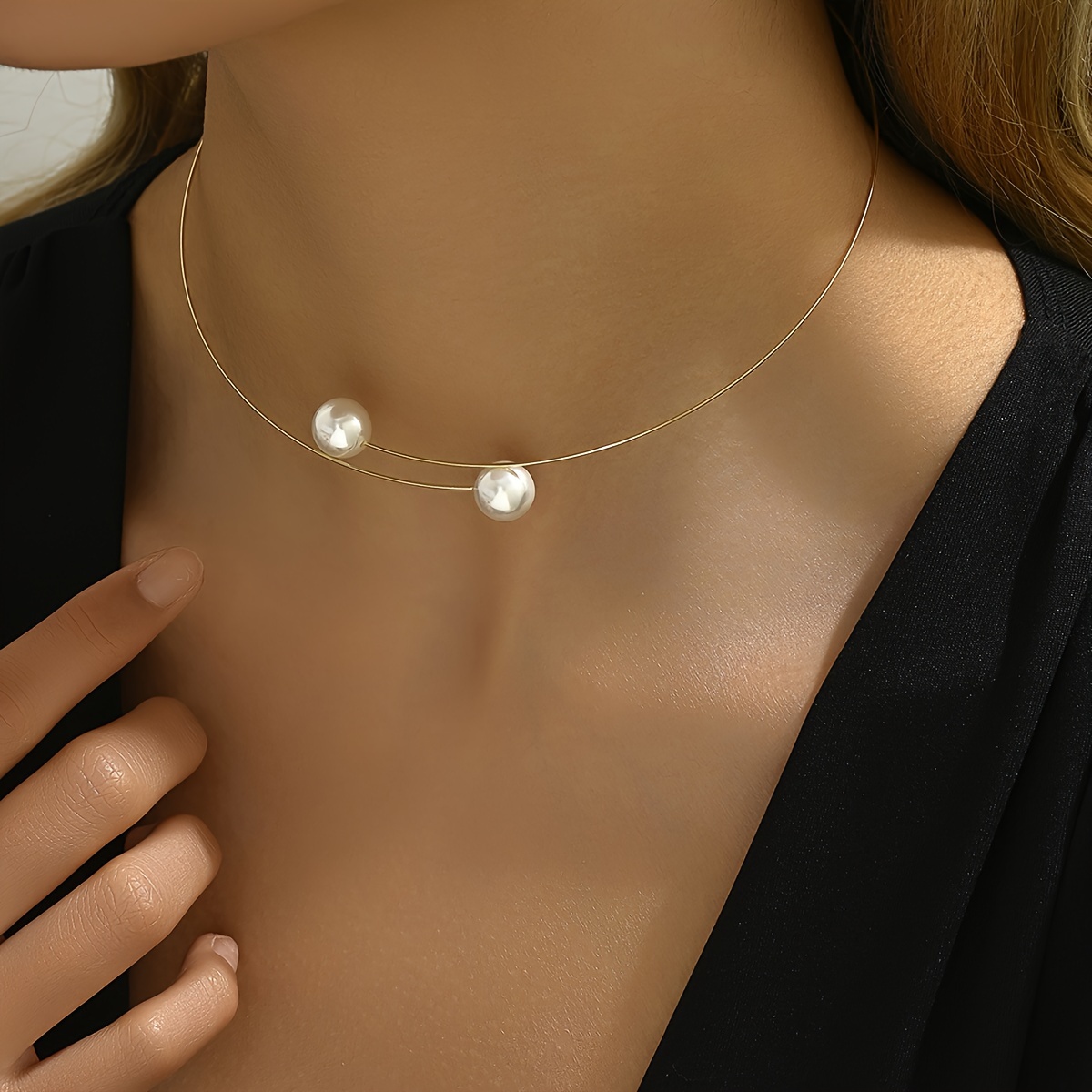 

Collier Ajustable Élégant en Chaîne Dorée avec Perles - Style Vintage, de Zinc, pour Tenue Décontractée