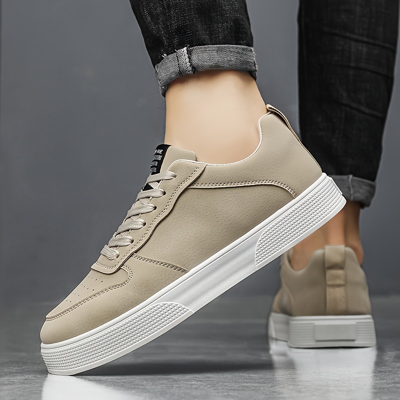 Men's 2025 New Low-Top Skate Sneakers - Beige Canvas Lace-Up Casual Streetwear Shoes with PVC Sole, Breathable Fabric Lining & Minimalist Design for All-Season Urban Outdoor Comfort, Skate Shoes, Durable Traction Footwear