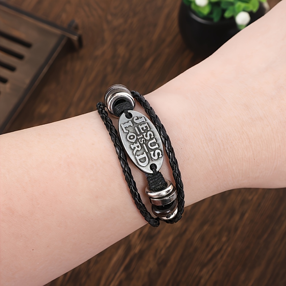 Vintage Multi-Layer Woven Bracelet with Faith Charm