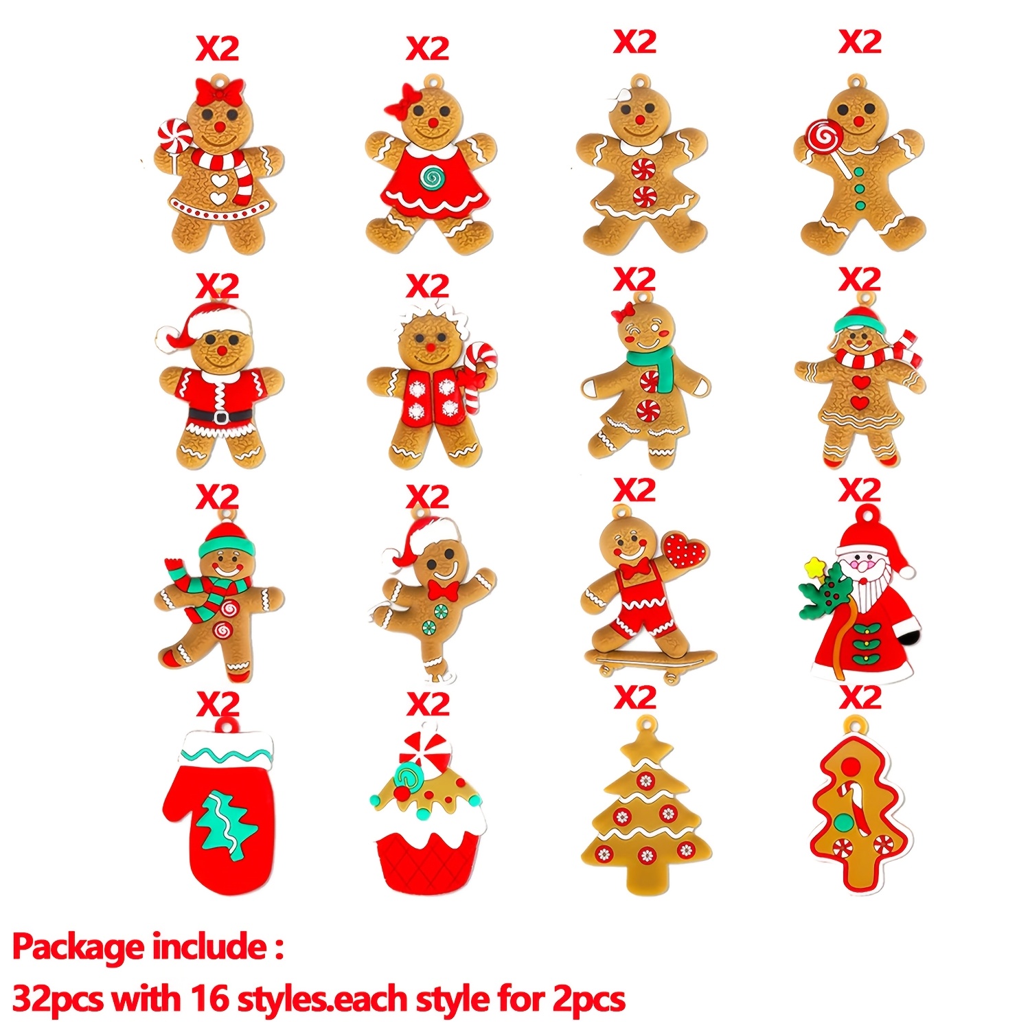 Image of 32pcs Gingerbread Man Ornaments For Christmas Tree, Cute Gingerbread Christmas Decorations For Xmas Tree Hanging Decor Craft Party Supplies