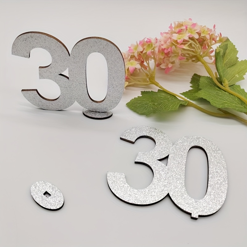 Image of 2pcs Small Statue Ornaments With 30, Made Of Wood, Silvery Color, Use For 30th Birthday Party Decoration And 30th Anniversary Decoration Ornaments