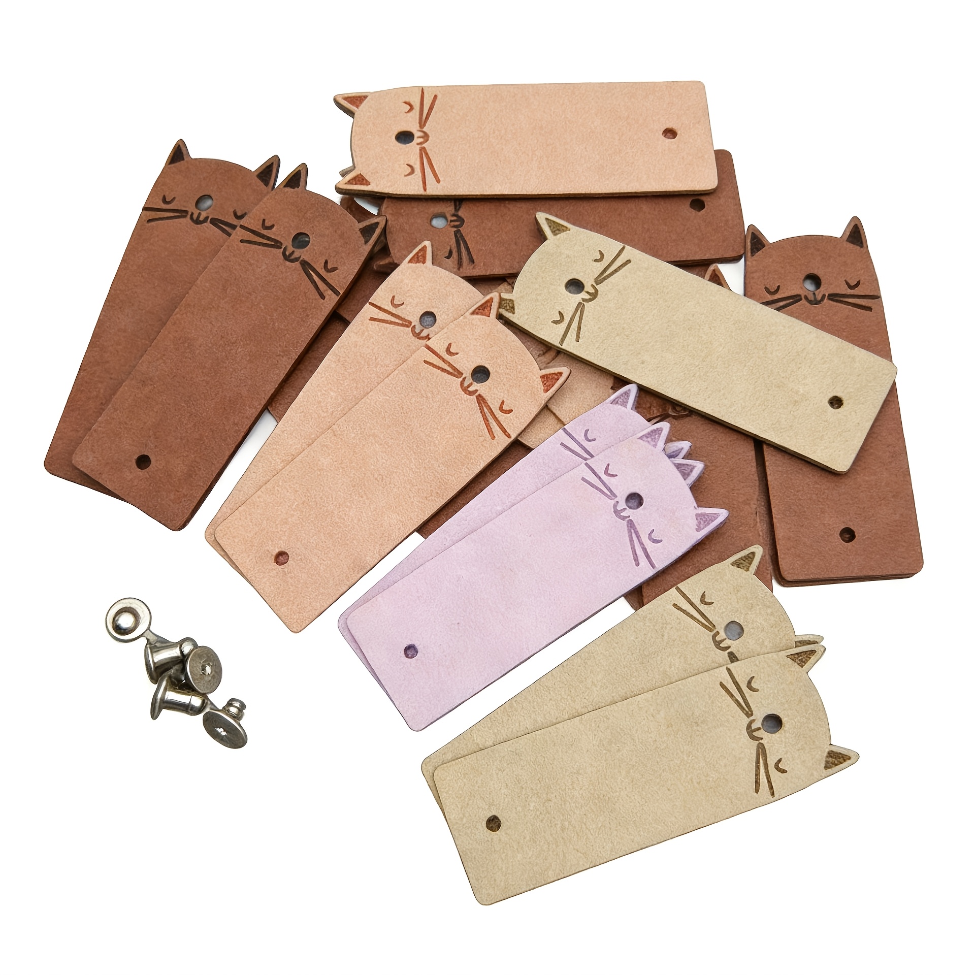 Image of 16pcs Cat Handmade Labels, With 16 Sets Of Nails, Crochet Tags, Handmade Products, Handmade Product Labels, Beanie Tags