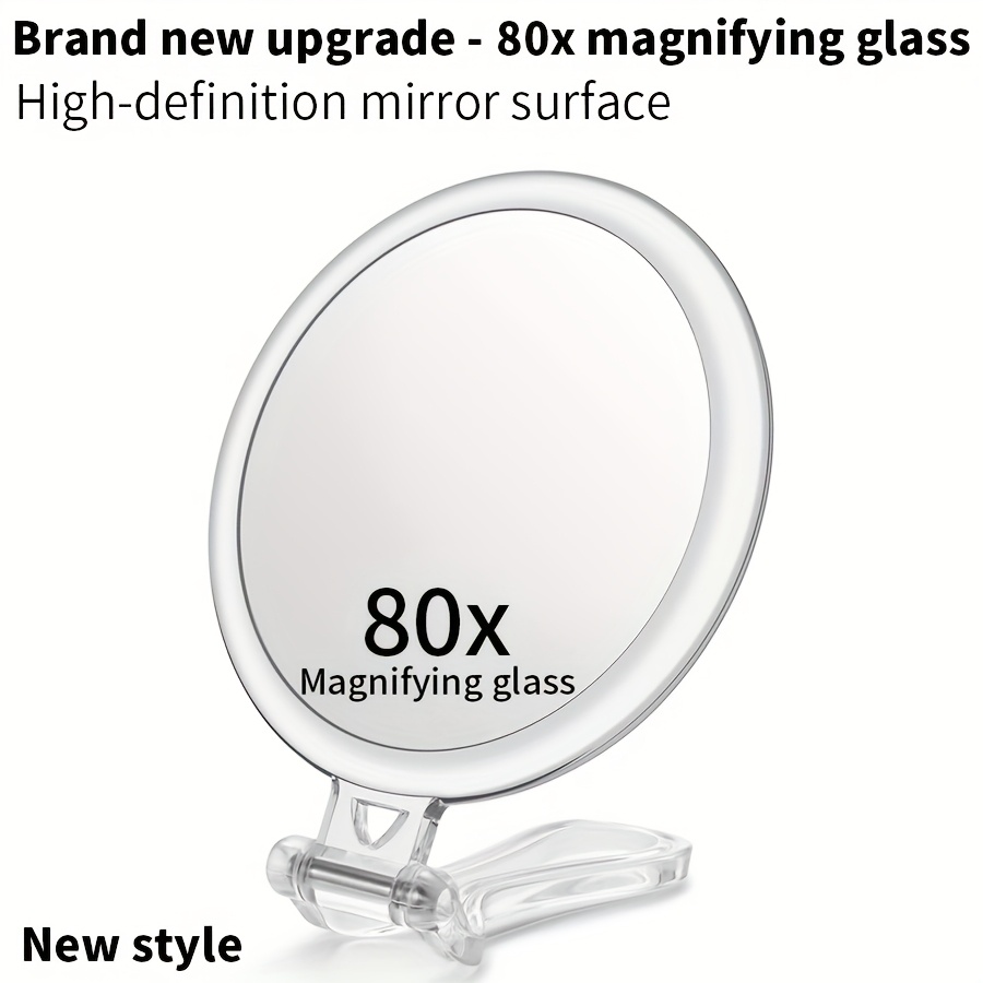 TEMU 80x Double-sided Makeup Handheld Magnifying Glass, New Transparent Acrylic High Appearance Level, Double-sided Design Multi-functional Practical