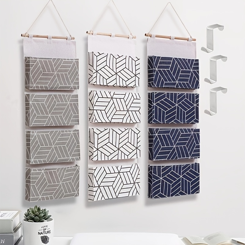 

1pc Organiseur de rangement grandes poches, tissu en lin, imperméable crochets gratuits , à coucher, de , -revues - Cintre de en