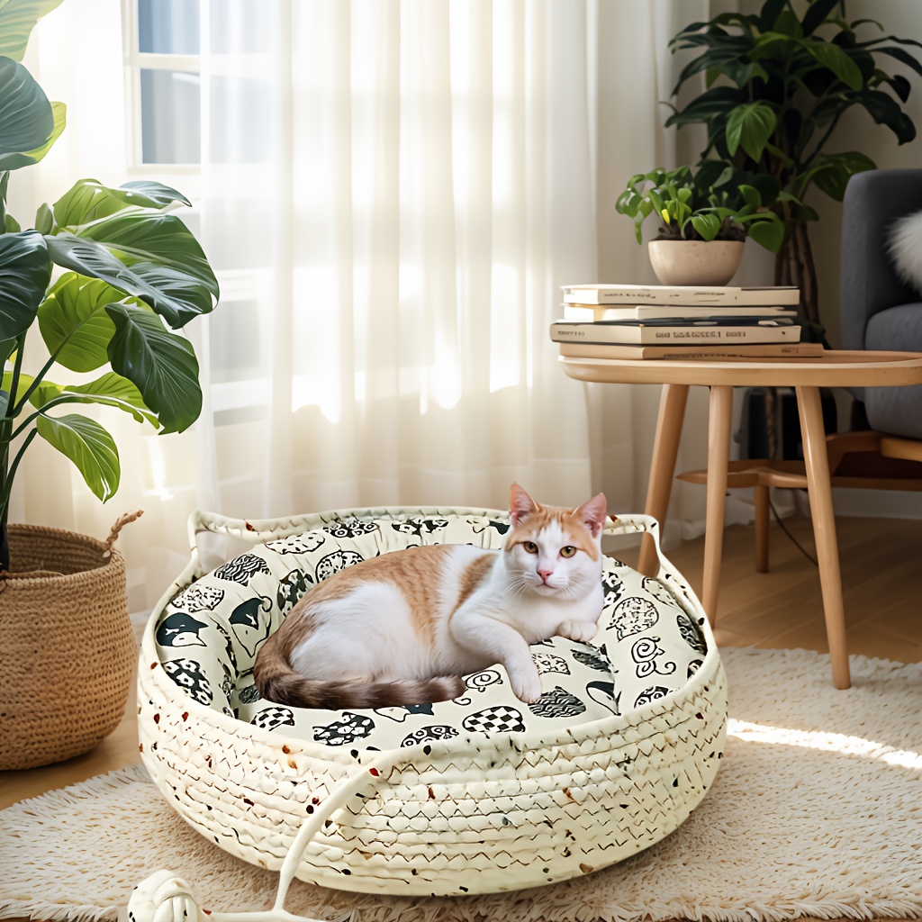 4pcs cute cat ear pet bed set suitable for cats   indoor pet nest with comfortable cushion cooling mat fun pom poms breathable bite resistant design multiple sizes   durable cat furniture bed Product details 2